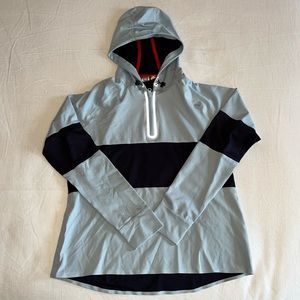 Tory Burch Sport Quarter Zip Hooded Jacket in Light Blue/Navy Blue - Size XL